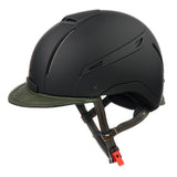 Reithelm CLASSIC Schwarz mit grünem Leder von JIN Stirrup JS Italia, CAP CLASSIC Black with green leather, Reitkappe, Helm, riding helmet