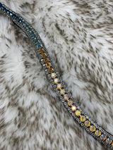 Stirnriemen „Day on the Beach“ mit Echten Swarovski® Elements, Lederfarbe Schwarz, Farbe Der Fassung Silber, Strassstirnriemen mit Farbverlauf von farbwechselnden Sondersteinen bunt