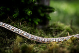 Stirnriemen „Rosegold“ -  Mit echten Swarovski® Elements, Lederfarbe schwarz, Farbe der Einfassung Silber Strassstirnriemen, rosegoldfarbene Strasssteine in Variationen mit Spezialeffekt und weißem Strass