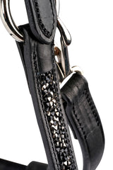 Luxus Leder Halfter Größe Cob mit Crackled Rock, Schwarzes Lederhalfter mit Strass von Tølthester, Leather Halter