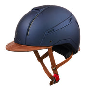 Reithelm CLASSIC Blau mit braunem Leder von JIN Stirrup JS Italia, CAP CLASSIC Blue with brown leather, Reitkappe, Helm, riding helmet